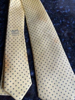 Hermes Yellow Polka Dot Silk Tie